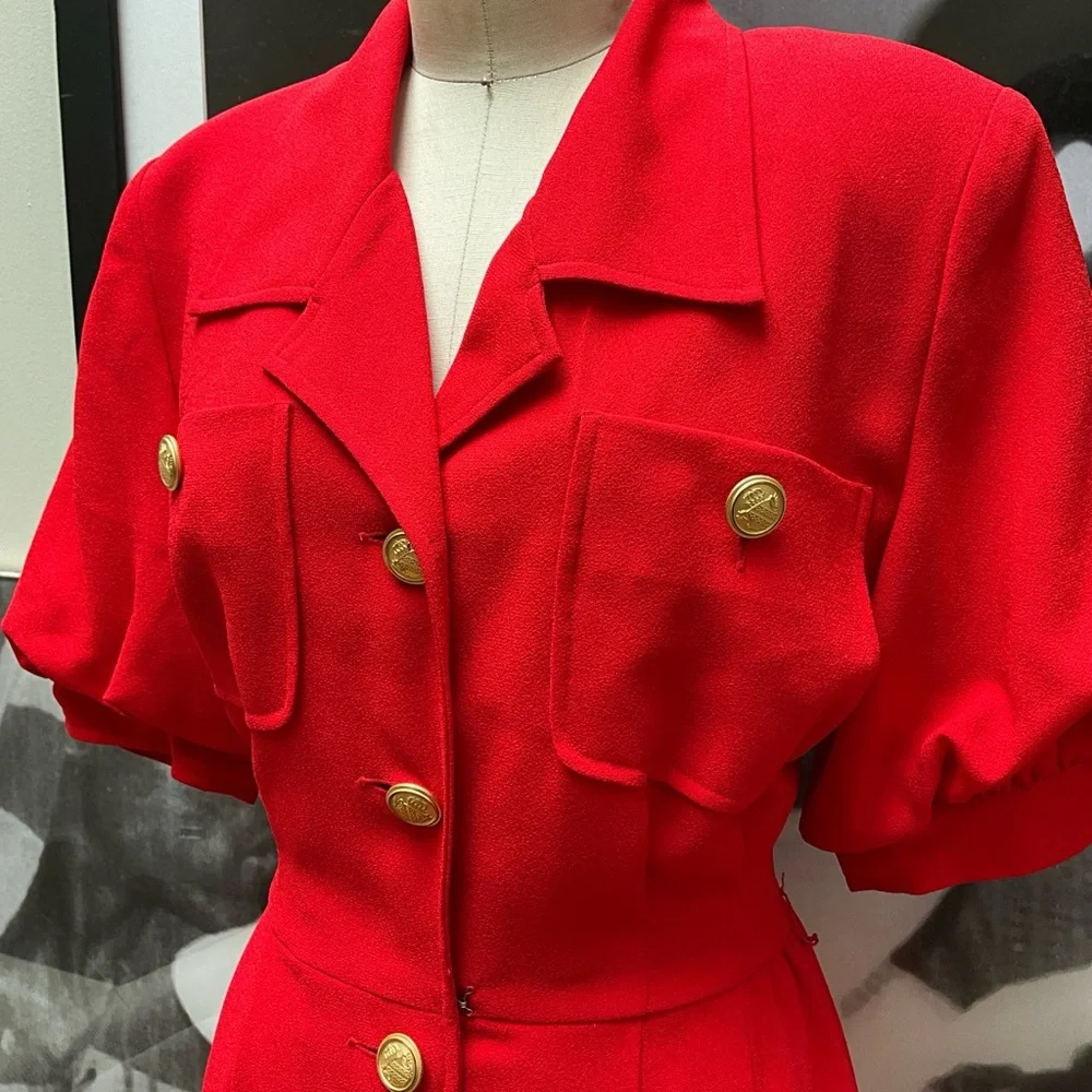 Shirt dress bright Red Emporio Oleg Cassini button down - Picture 3 of 11